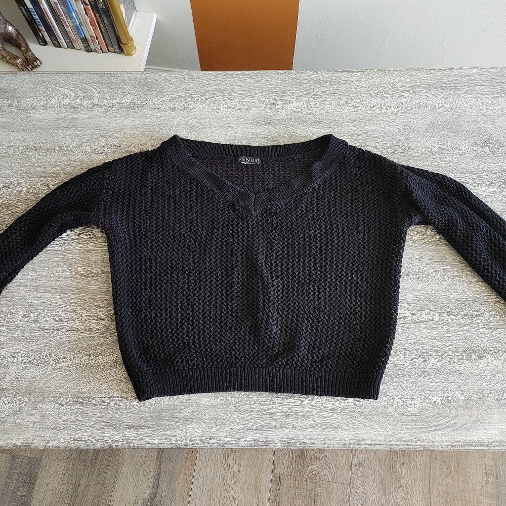 Venus Open Stitch Sweater in Black